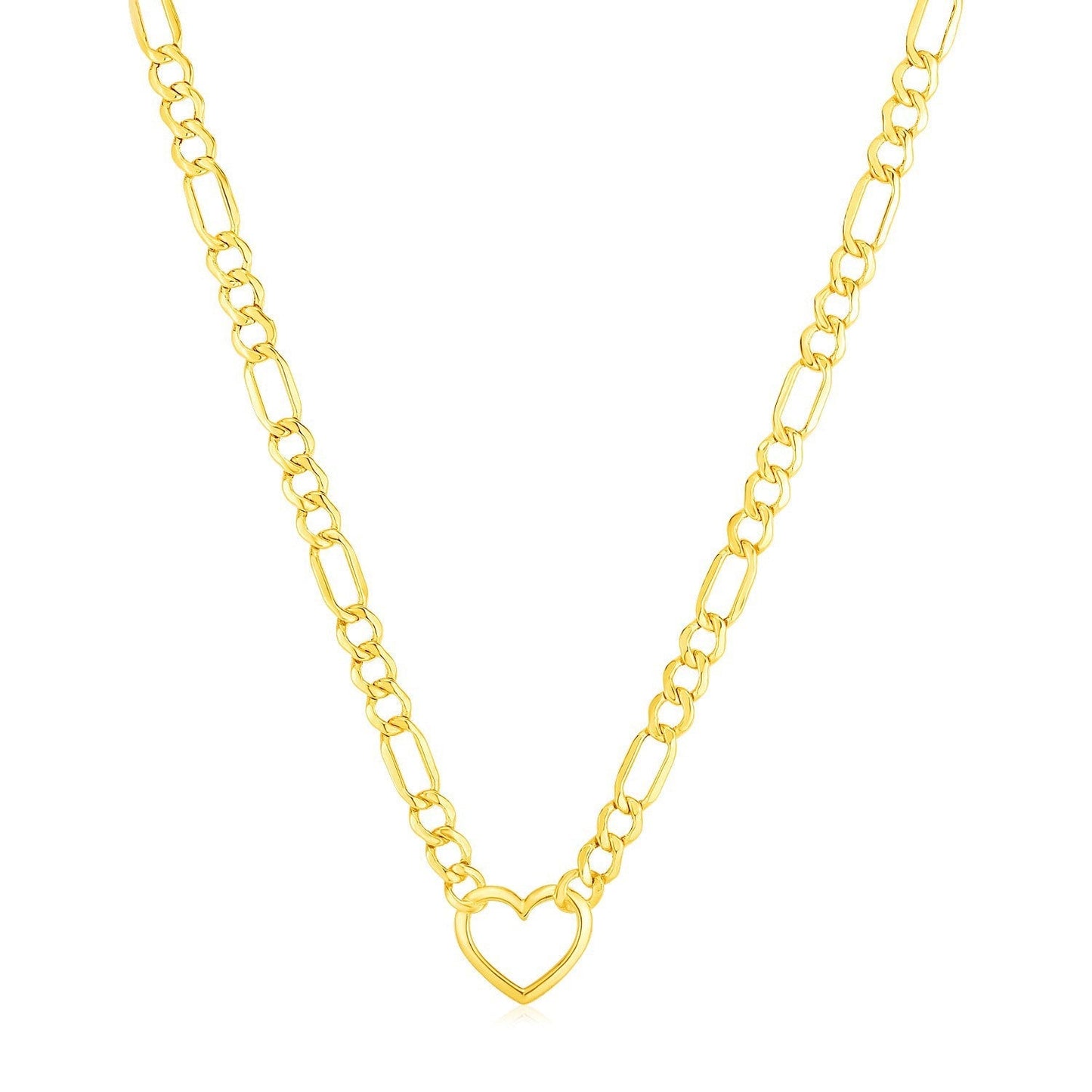 14k Yellow Gold Figaro Chain Necklace with Heart Bids.com