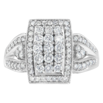 10K White Gold 1.0 Cttw Diamond Rectangular Cushion Shaped Cluster Halo Flared Band Cocktail Fashion Ring (H-I Color, SI2-I1 Clarity) - Size 7 Bids.com