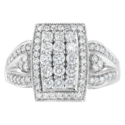 10K White Gold 1.0 Cttw Diamond Rectangular Cushion Shaped Cluster Halo Flared Band Cocktail Fashion Ring (H-I Color, SI2-I1 Clarity) - Size 7 Bids.com