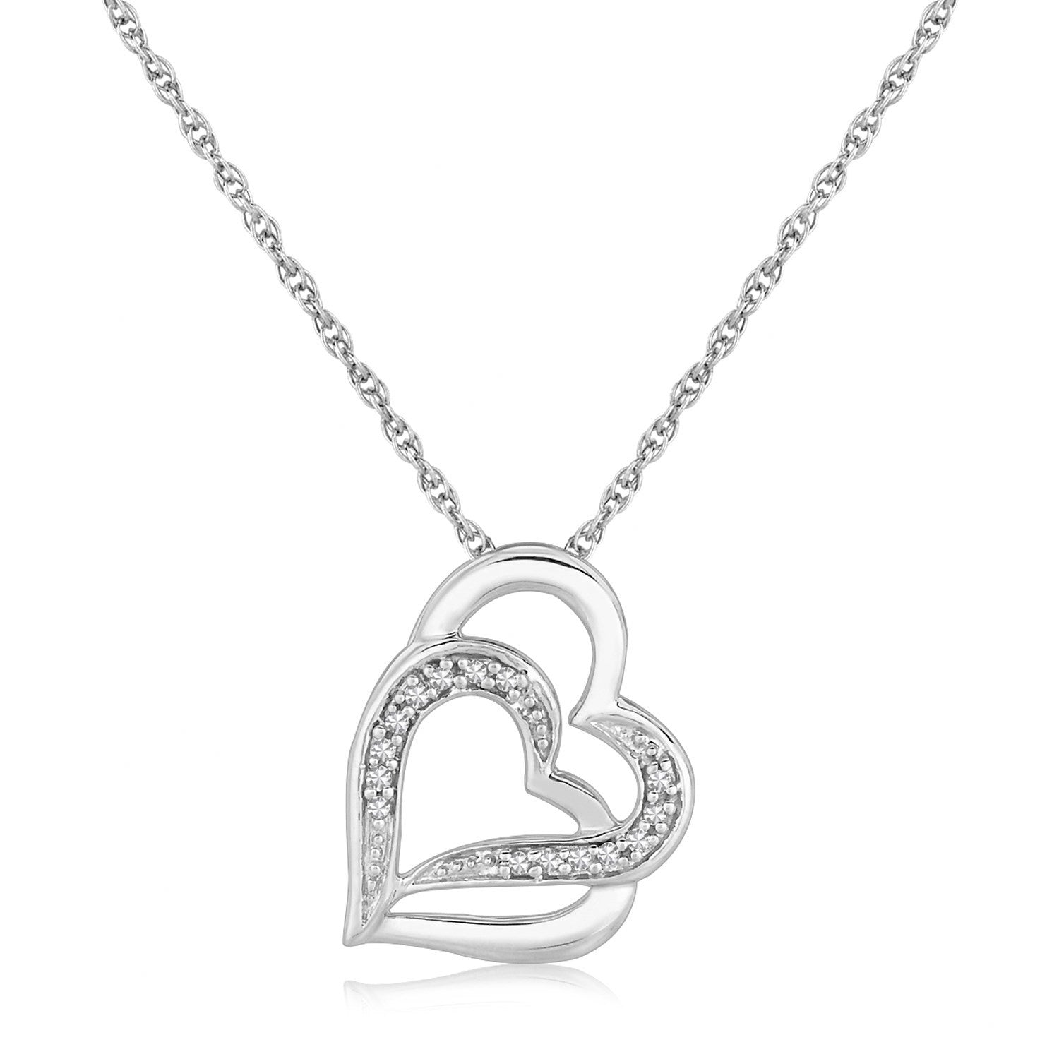 Sterling Silver Dual Heart Motif Pendant with Diamonds (.06 cttw) Bids.com