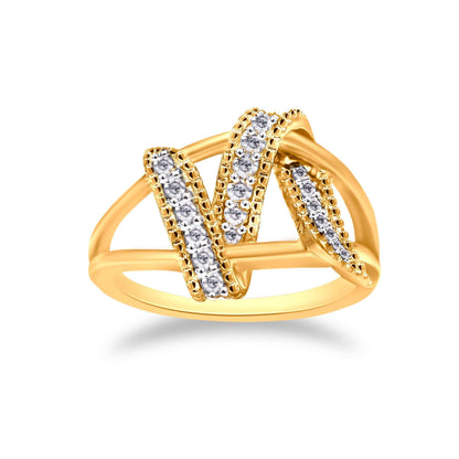 14K Yellow Gold Plated .925 Sterling Silver 1/4 Cttw Diamond Interlocking Bypass Ring (I-J Color, I1-I2 Clarity) - Size 7 Bids.com