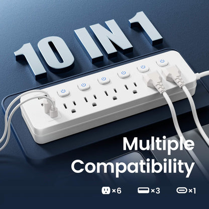 10-in-1 Multi-Outlet Power Strip – 6 AC, 3 USB-A, 1 Type-C DailySale