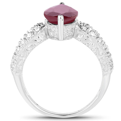 3.56 Carat Genuine Glass Filled Ruby and White Topaz .925 Sterling Silver Ring Bids.com