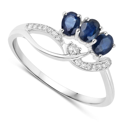 0.65 Carat Genuine Blue Sapphire and White Diamond 14K White Gold Ring Bids.com
