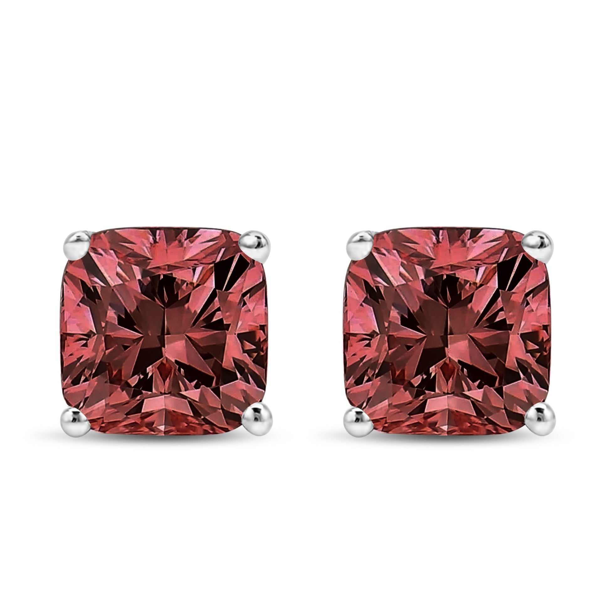 14K White Gold 1 1/2 Cttw Lab Grown Pink Cushion 4-Prong Set Classic Diamond Solitaire Stud Earrings (Pink Color, VS1-VS2 Clarity) Bids.com