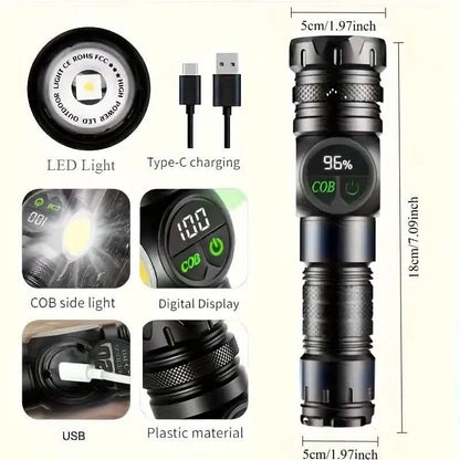 Rechargeable LED Flashlight with 5 Modes & Magnetic Base – Gift Box DailySale