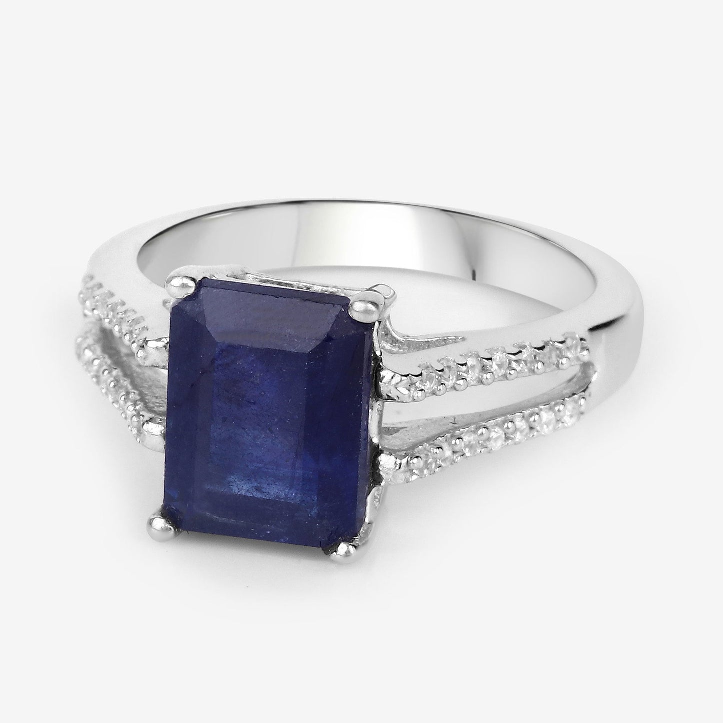 3.07 Carat Glass Filled Sapphire and White Zircon .925 Sterling Silver Ring Bids.com