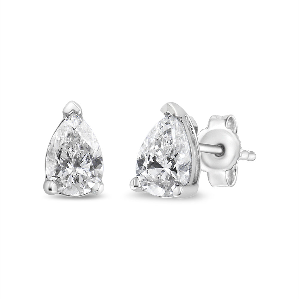 14K White Gold 1/2 Cttw Pear Shape Solitaire Lab Grown Diamond Stud Earrings (F-G Color, VS2-SI1 Clarity) Bids.com