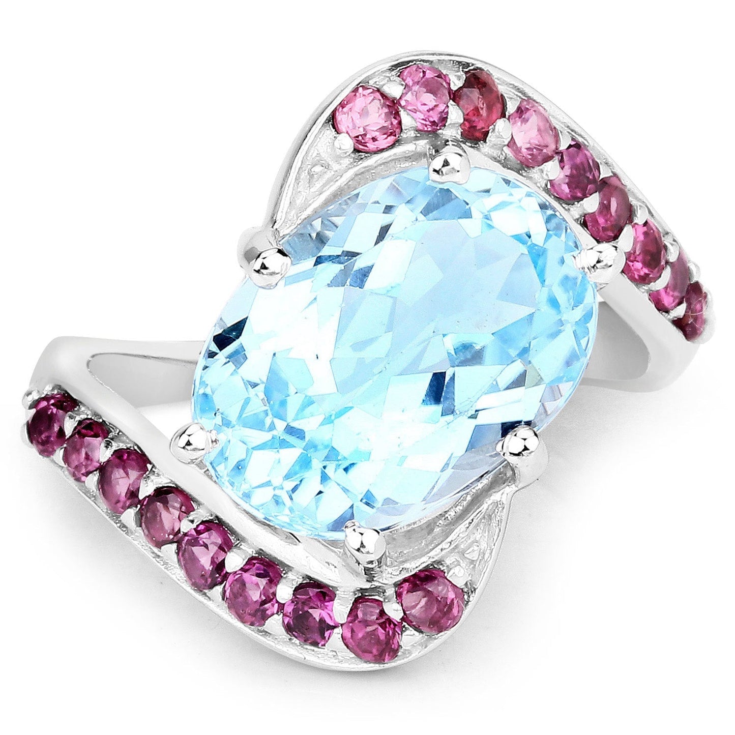 8.40 Carat Genuine Blue Topaz and Rhodolite .925 Sterling Silver Ring Bids.com