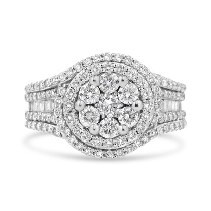 14K White Gold 1 1/2 Cttw Diamond Floral Cluster and Studded Shank Halo Ring (H-I Color, SI2-I1 Clarity) - Ring Size 7 Bids.com