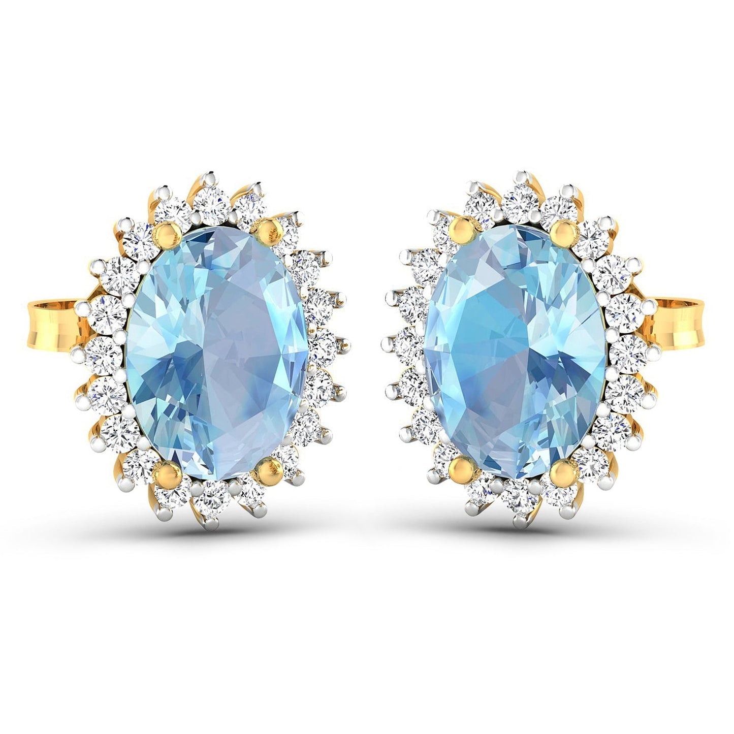 2.36 Carat Genuine Aquamarine and White Diamond 14K Yellow Gold Earrings Bids.com
