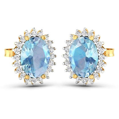 2.36 Carat Genuine Aquamarine and White Diamond 14K Yellow Gold Earrings Bids.com