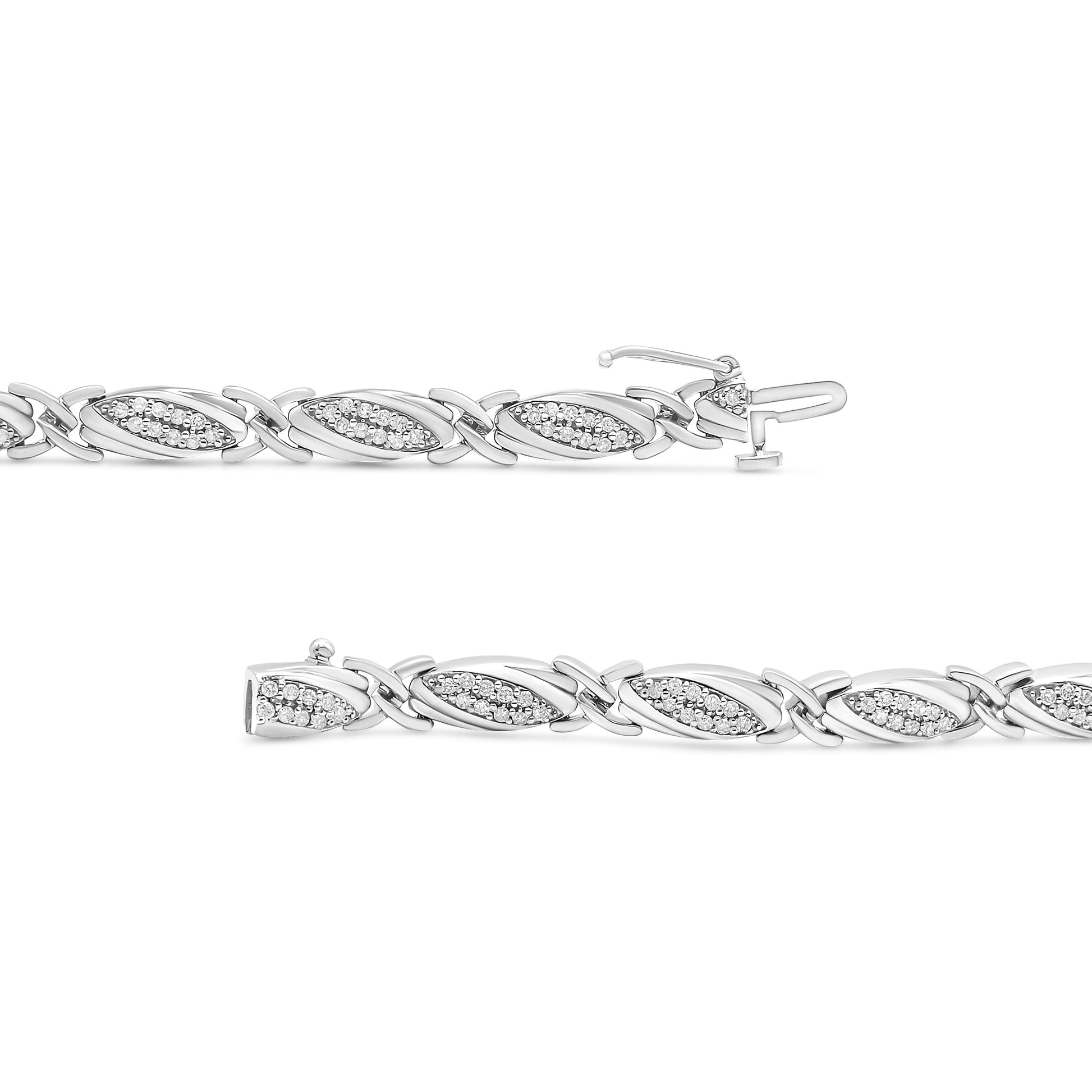.925 Sterling Silver 1.00 Cttw Round Diamond X-Link Bracelet (I-J Color, I2-I3 Clarity) - Size 7.25" Bids.com