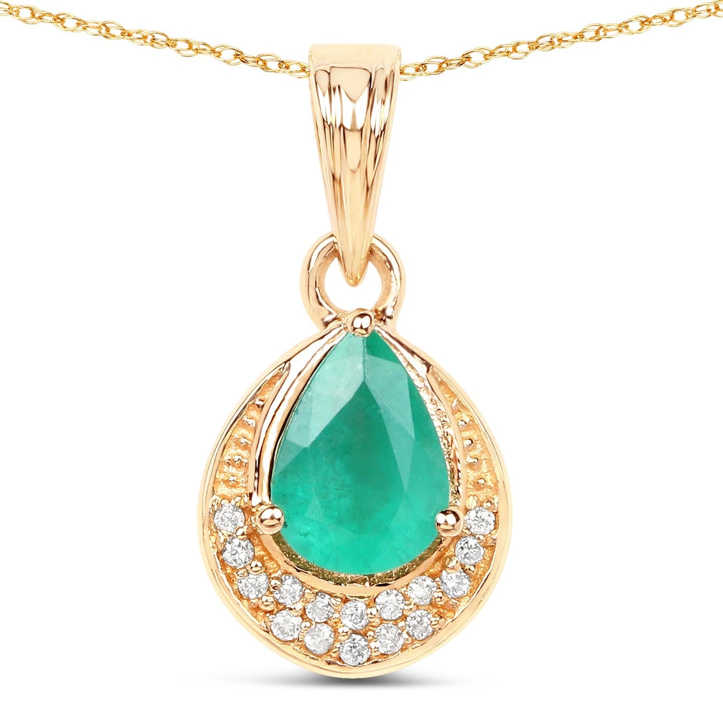 0.89 Carat Genuine Zambian Emerald and White Diamond 14K Yellow Gold Pendant Bids.com