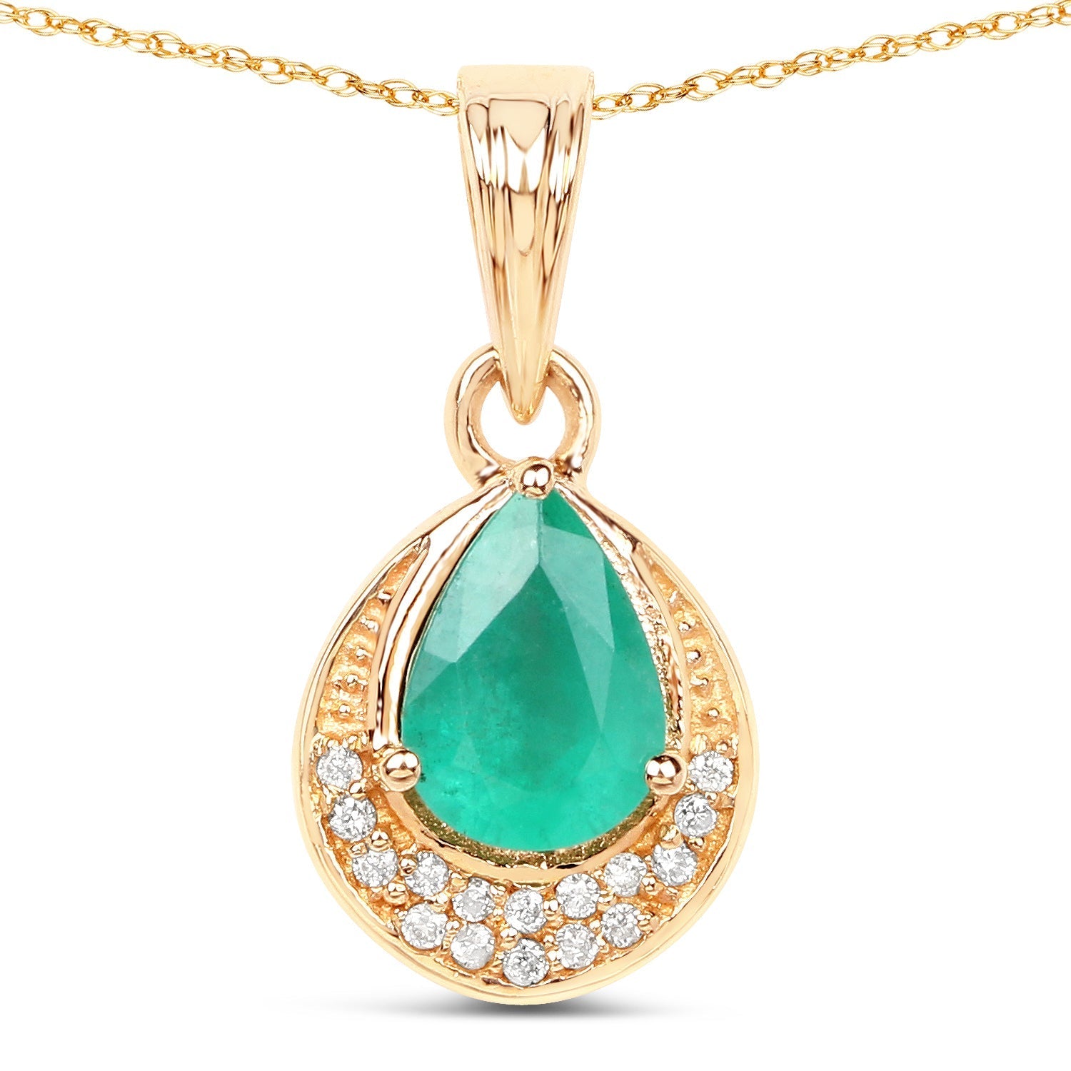 0.89 Carat Genuine Zambian Emerald and White Diamond 14K Yellow Gold Pendant Bids.com