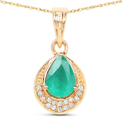 0.89 Carat Genuine Zambian Emerald and White Diamond 14K Yellow Gold Pendant Bids.com