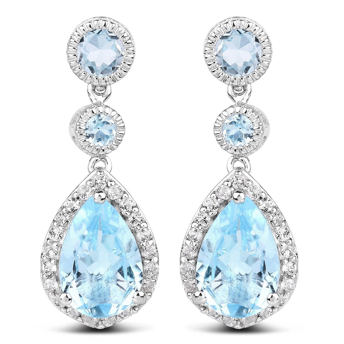 9.46 Carat Genuine Blue Topaz & White Topaz .925 Sterling Silver Earrings Bids.com