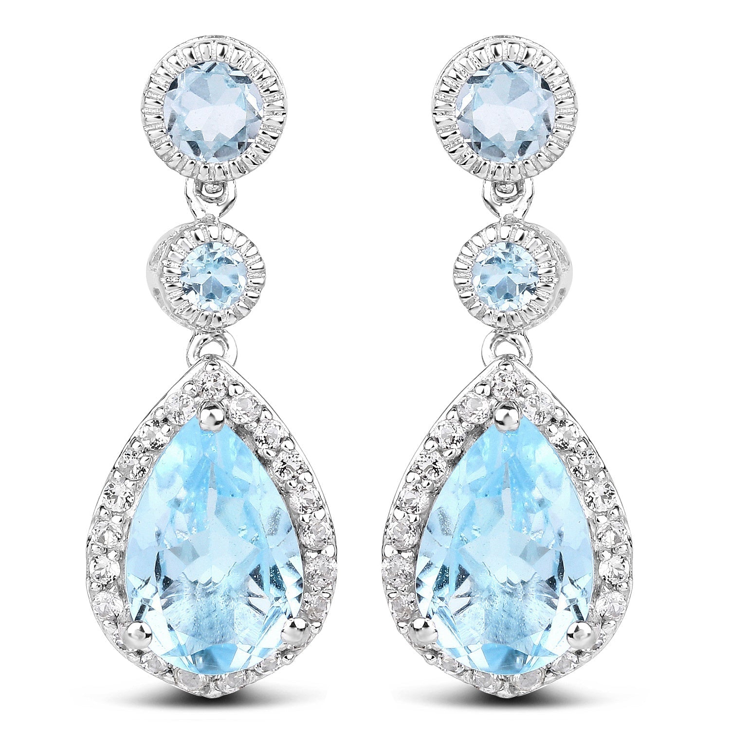9.46 Carat Genuine Blue Topaz & White Topaz .925 Sterling Silver Earrings Bids.com