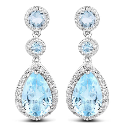 9.46 Carat Genuine Blue Topaz & White Topaz .925 Sterling Silver Earrings Bids.com