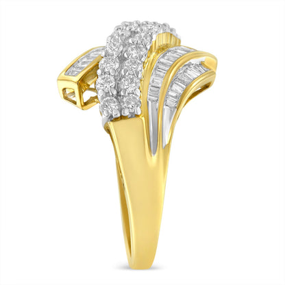 10K Yellow Gold 1.0 Cttw Round & Baguette Cut Diamond 64 Stone Bypass Style Channel Set Modern Statement Ring (H-I Color, SI1-SI2 Clarity) - Size 6 Bids.com