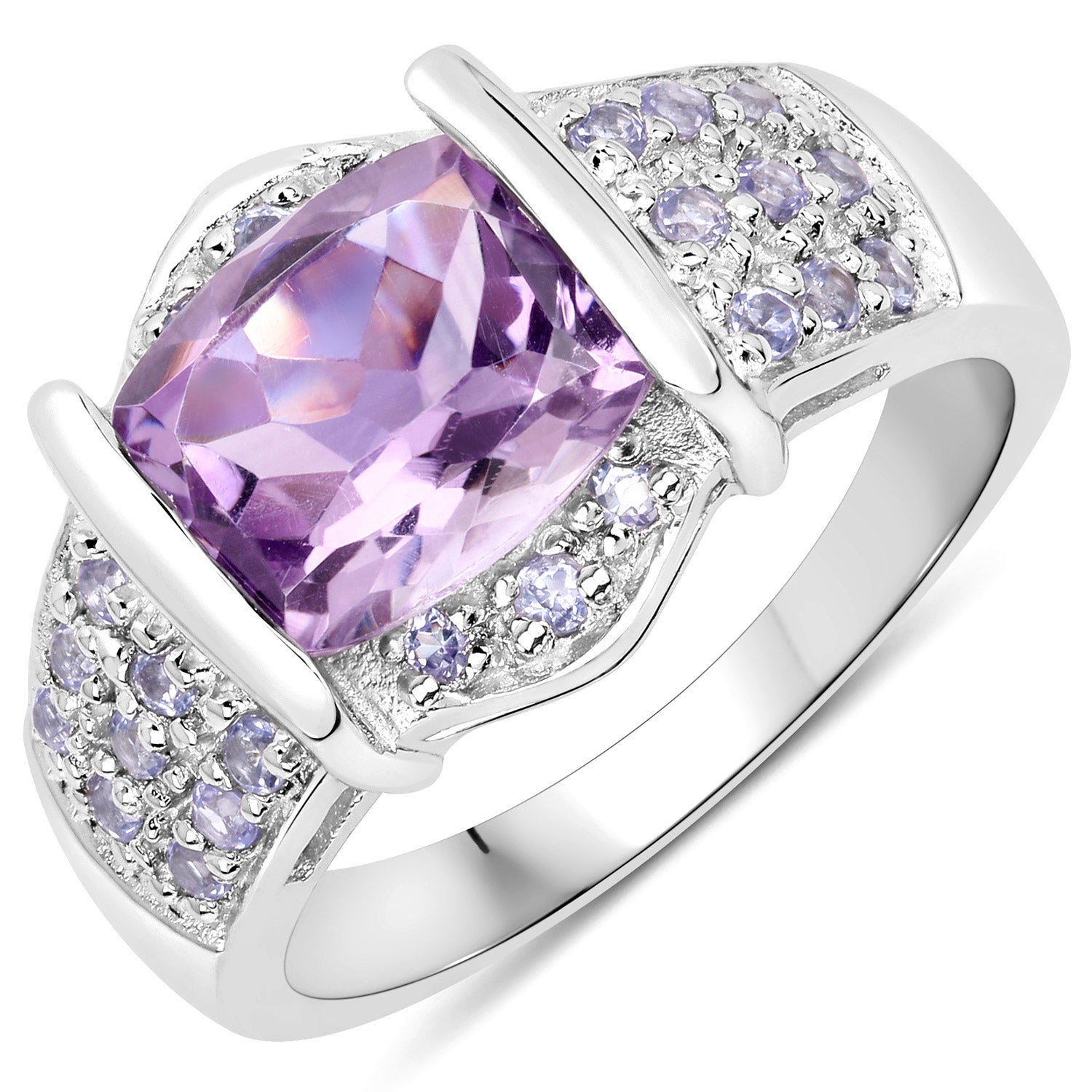 3.08 Carat Genuine Amethyst and Tanzanite .925 Sterling Silver Ring Bids.com