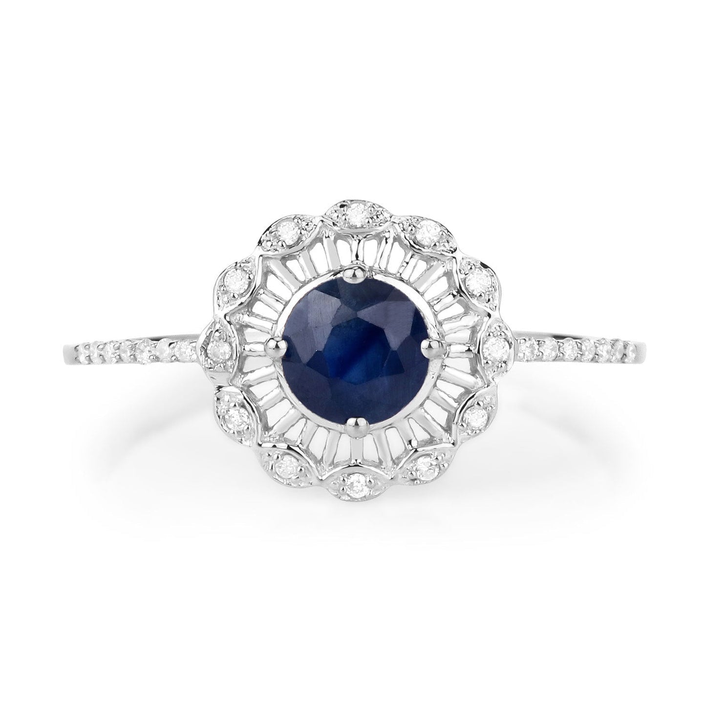 0.72 Carat Genuine Blue Sapphire and White Diamond 14K White Gold Ring Bids.com