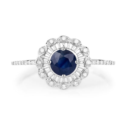 0.72 Carat Genuine Blue Sapphire and White Diamond 14K White Gold Ring Bids.com