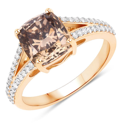IGI Certified 3.03 Carat Genuine Brown Diamond Center and 0.32cttw White Diamond 18K Yellow Gold Ring (3.35cttw) Bids.com