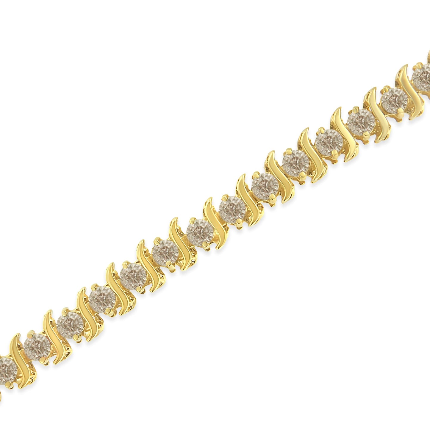 10K Yellow Gold Plated .925 Sterling Silver 7.0 cttw 2-Prong Set Round Brilliant Cut Diamond "S" Link Bracelet (J-K color, I1-I2 clarity) - 7" Bids.com