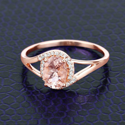 0.78 Carat Genuine Morganite and White Diamond 14K Rose Gold Ring Bids.com