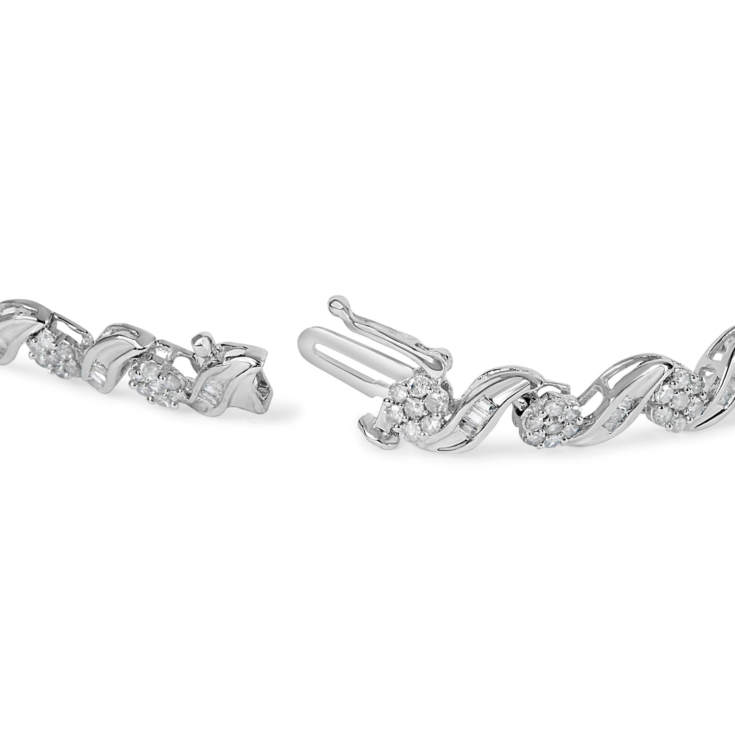 10K White Gold 2.00 Cttw Round-Cut and Baguette-Cut Diamond Floral Design Swirl Link 7" Bracelet (I-J Color, I1-I2 Clarity) Bids.com