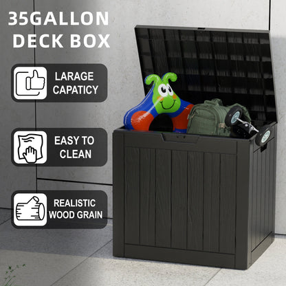 35 Gallon Outdoor Resin Storage Box – Black/Wood Grain DailySale