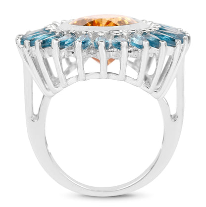 7.54 Carat Genuine Citrine & London Blue Topaz .925 Sterling Silver Ring Bids.com