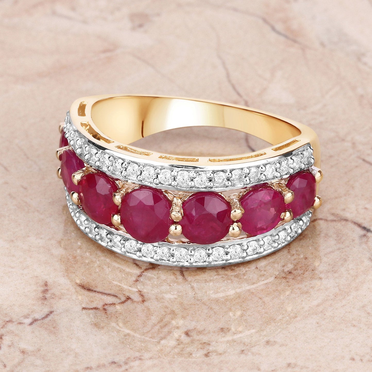 3.24 Carat Genuine Ruby and White Diamond 14K Yellow Gold Ring Bids.com