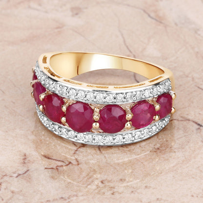 3.24 Carat Genuine Ruby and White Diamond 14K Yellow Gold Ring Bids.com
