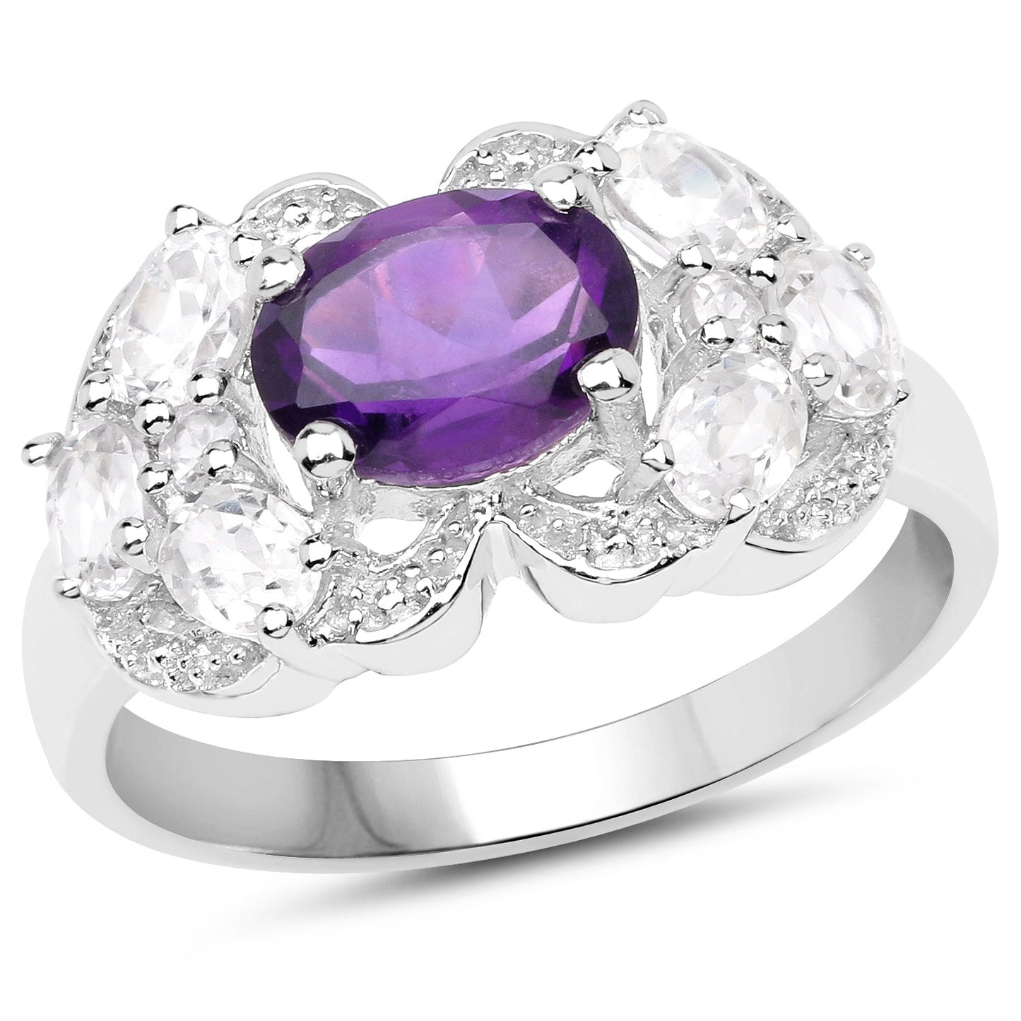 2.75 Carat Genuine Amethyst and White Zircon .925 Sterling Silver Ring Bids.com