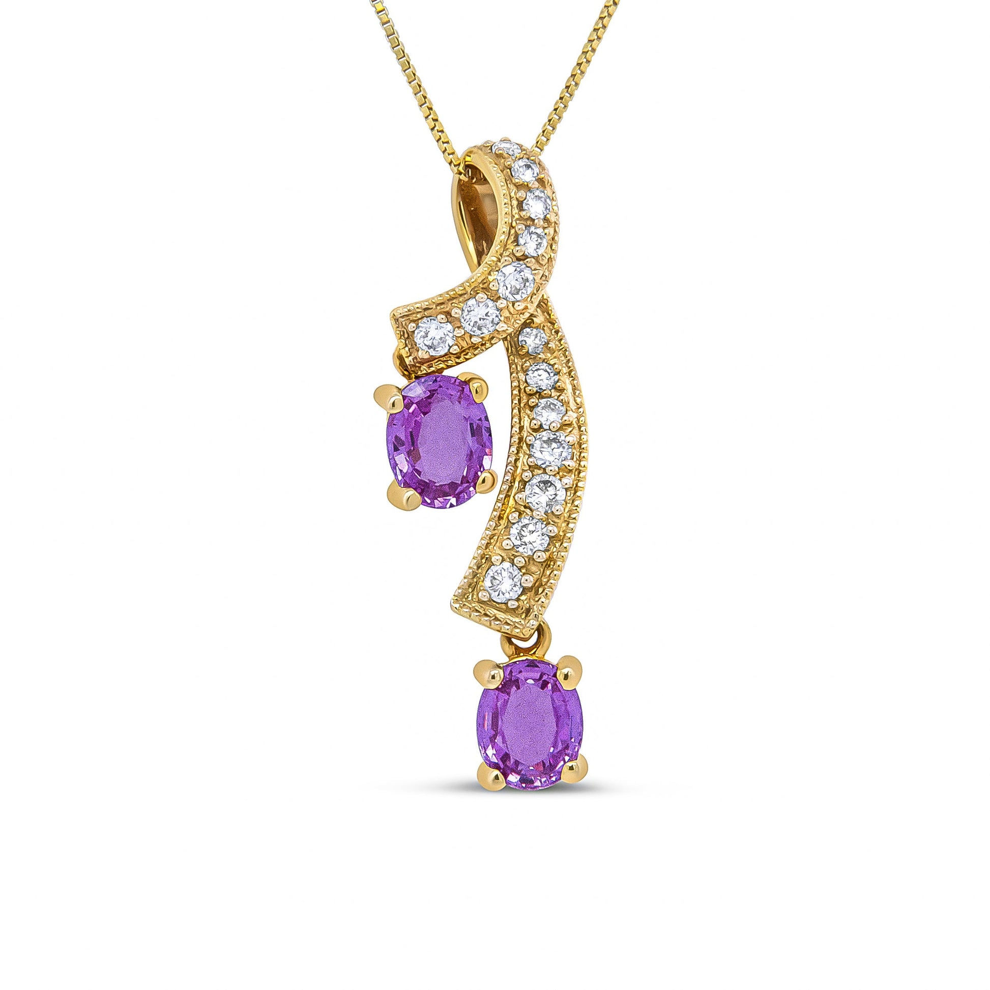 14K Yellow Gold 6x4mm Oval Pink Sapphire and 1/5 Cttw Round Diamond Pendant Necklace - (H-I Color, SI1-SI2 Clarity) Bids.com
