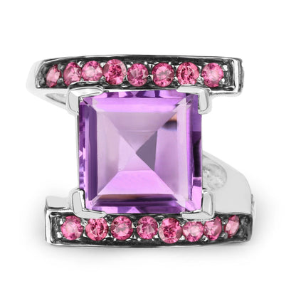 6.90 Carat Genuine Amethyst and Rhodolite .925 Sterling Silver Ring Bids.com