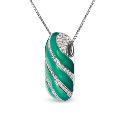 .925 Sterling Silver Turquoise Enamel and 1/2 Cttw Diamond Block 18" Pendant Necklace (F-G Color, VS1-VS2 Clarity) Bids.com