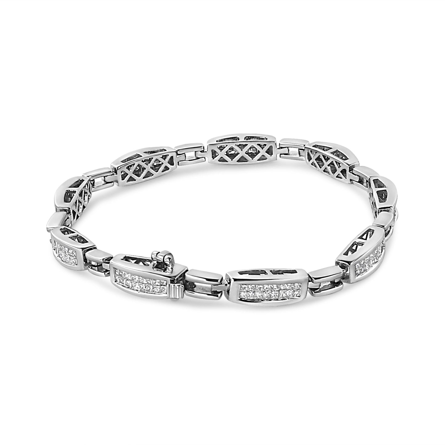 14K White Gold 2.00 Cttw Invisble-Set Princess Diamond Link Bracelet (I1-I2 Clarity, I-J Color) - 7.25" Bids.com
