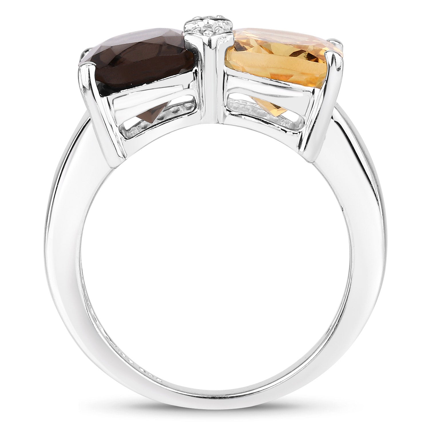 5.01 Carat Genuine Smoky Quartz, Citrine and White Sapphire .925 Sterling Silver Ring Bids.com
