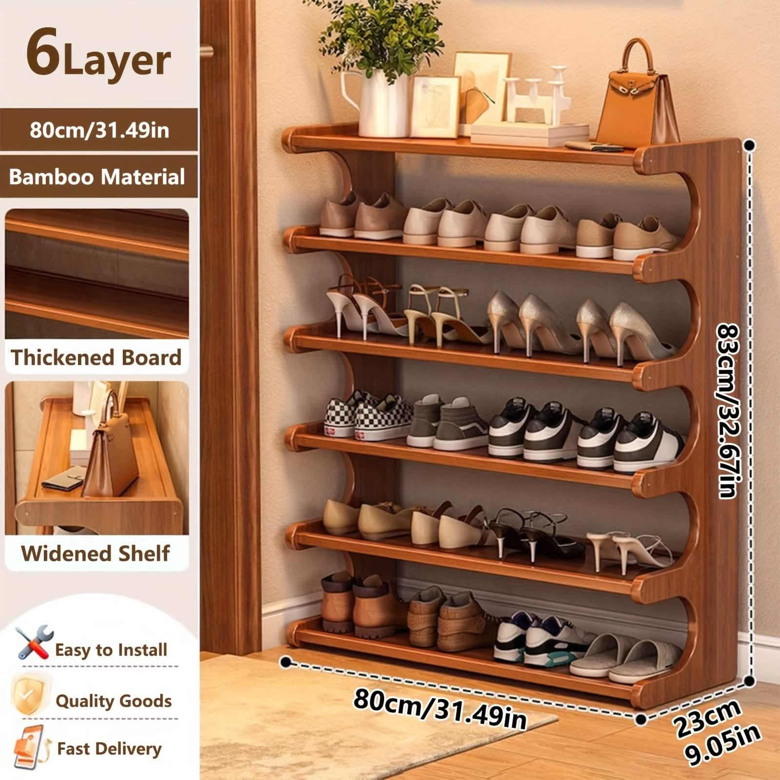 Bamboo Shoe Rack Organizer – 5 or 6 Tier, Space-Saving Storage DailySale
