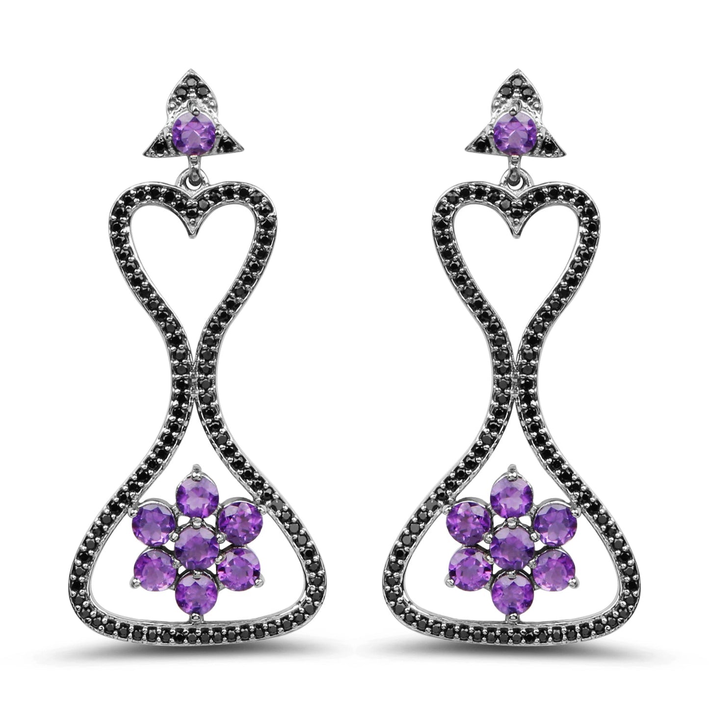 6.31 Carat Genuine Amethyst & Black Spinel .925 Sterling Silver Earrings Bids.com