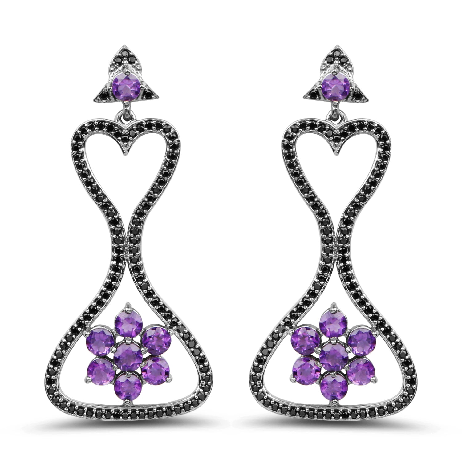 6.31 Carat Genuine Amethyst & Black Spinel .925 Sterling Silver Earrings Bids.com