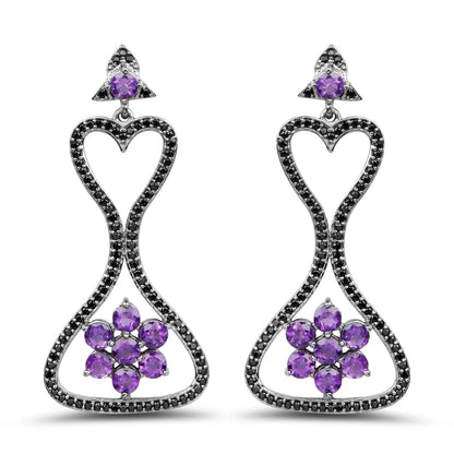 6.31 Carat Genuine Amethyst & Black Spinel .925 Sterling Silver Earrings Bids.com