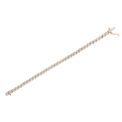 14K Rose Gold Plated .925 Sterling Silver 1/4 Cttw Diamond Round Miracle Plate and "S" Link Tennis Bracelet (I-J Color, I2- I3 Clarity) - 7" Bids.com
