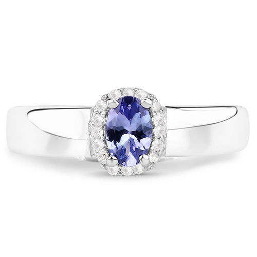 0.54 Carat Genuine Tanzanite and White Zircon .925 Sterling Silver Ring Bids.com