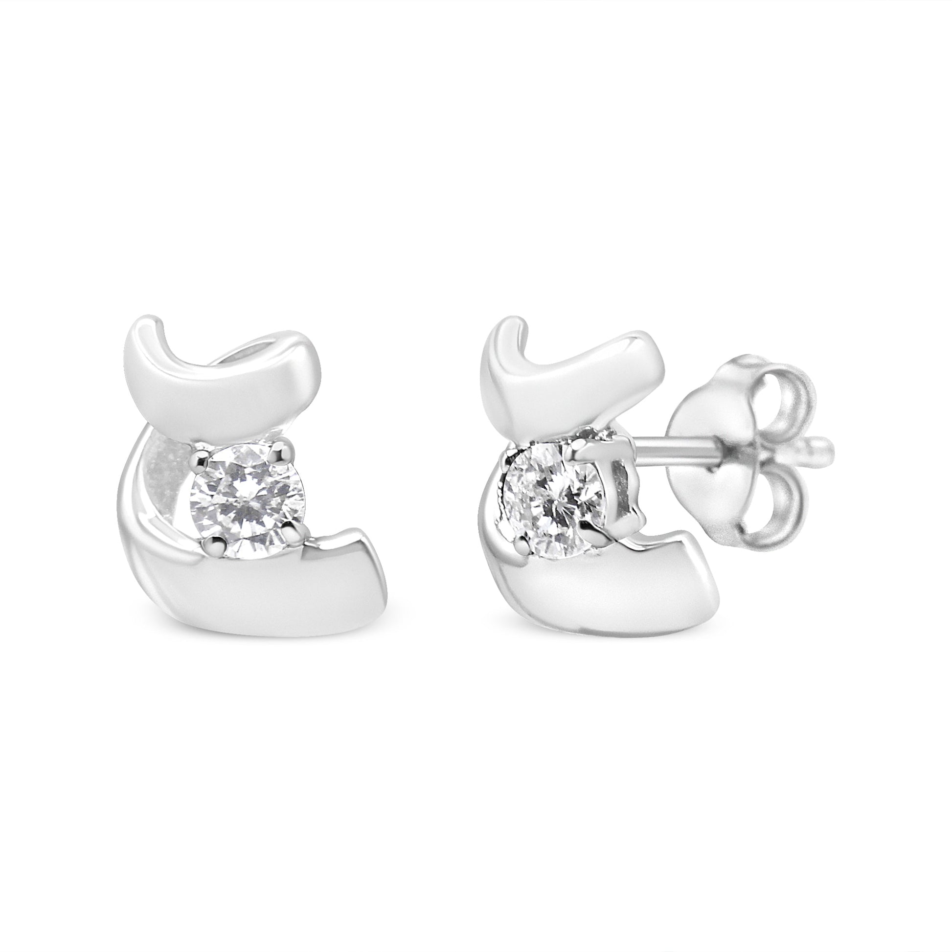 10K White Gold 1/10 Cttw Round Brilliant-Cut Diamond Espira Swirls Solitaire Push Back Stud Earrings (I-J Color, I1-I2 Clarity) Bids.com