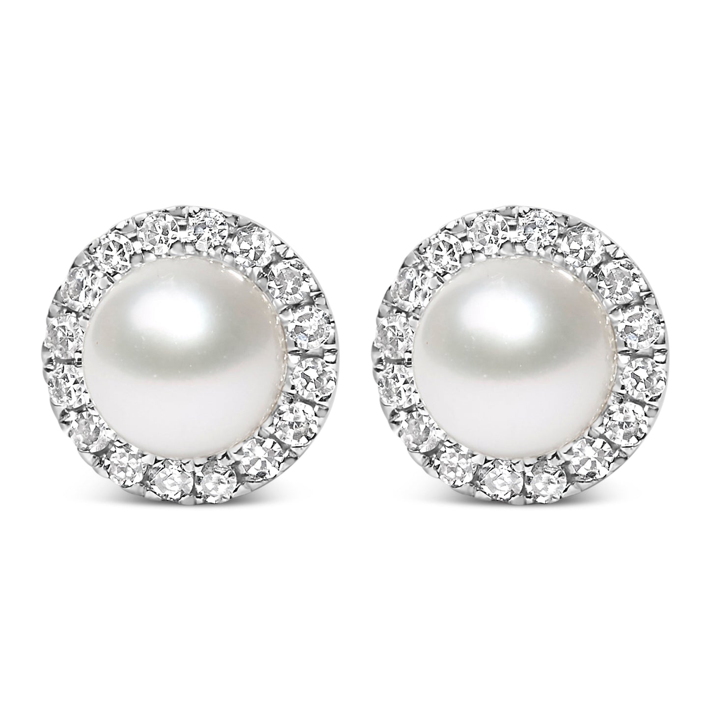 10K White Gold 4.5mm Cultured Freshwater Pearl and 1/7 Cttw Diamond Halo Stud Earring (I-J Color, I1-I2 Clarity) Bids.com