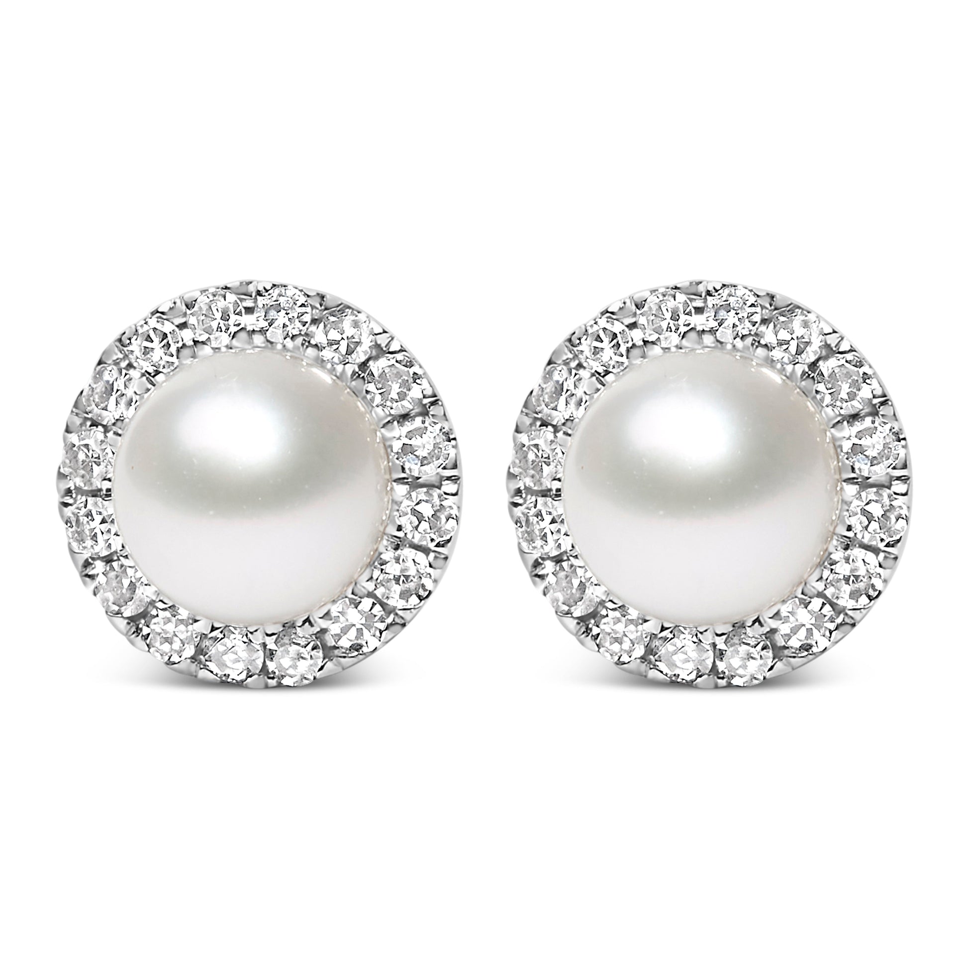 10K White Gold 4.5mm Cultured Freshwater Pearl and 1/7 Cttw Diamond Halo Stud Earring (I-J Color, I1-I2 Clarity) Bids.com